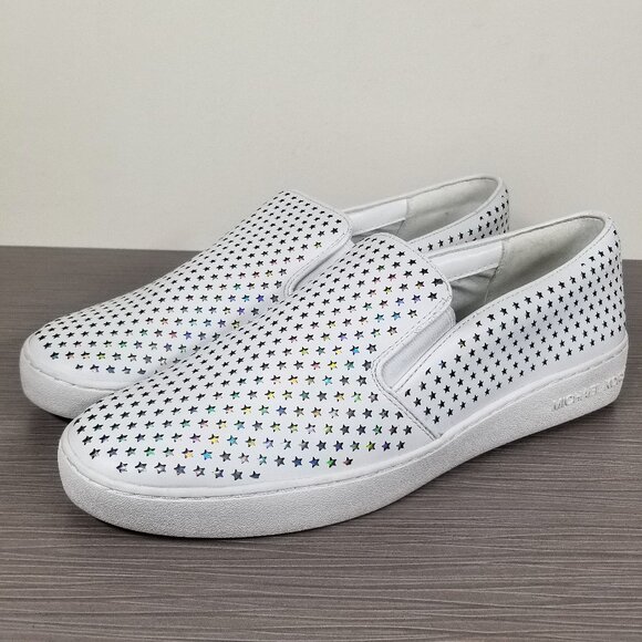 MICHAEL Michael Kors Shoes - Michael Kors Perforated Star Leather Slip on shoes, White, Womens Size 10 M / 41